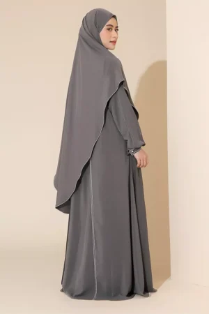 Charcoal Grey Khimar & Abaya Set